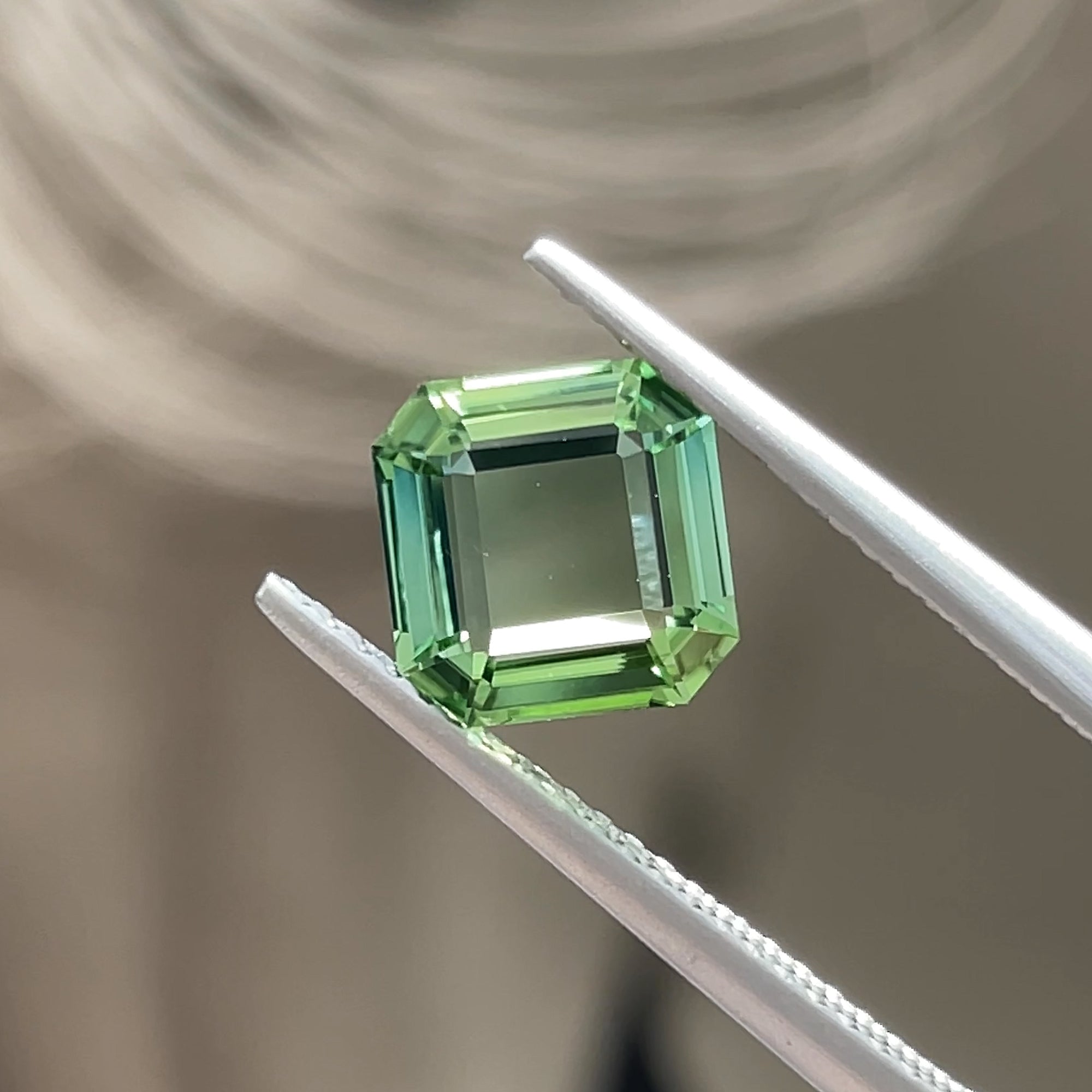 1.85 ct Green Tourmaline from Congo, precision cut, face-up, view 6