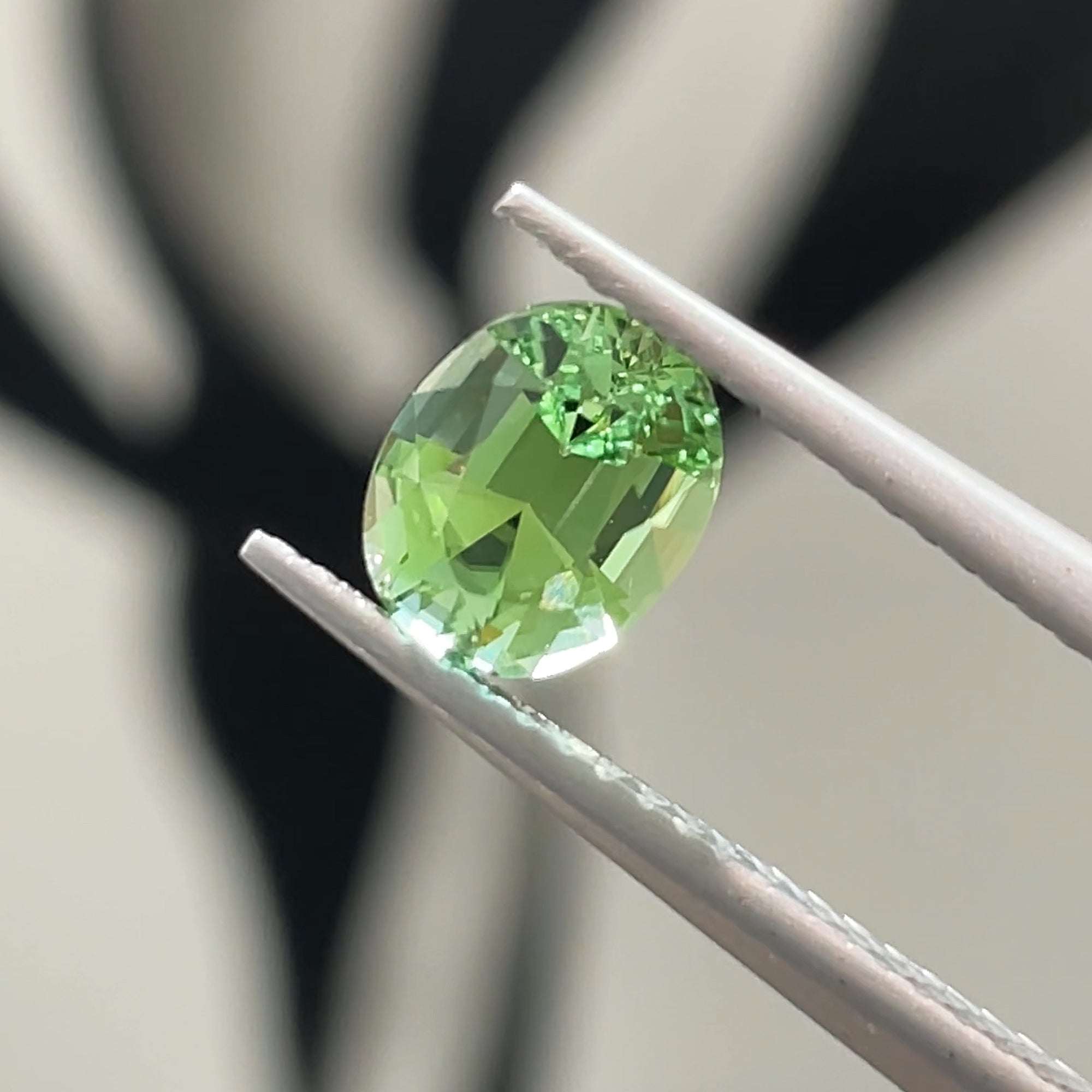 1.10 ct Apple Green Tourmaline from Congo, precision cut, face-up, view 9