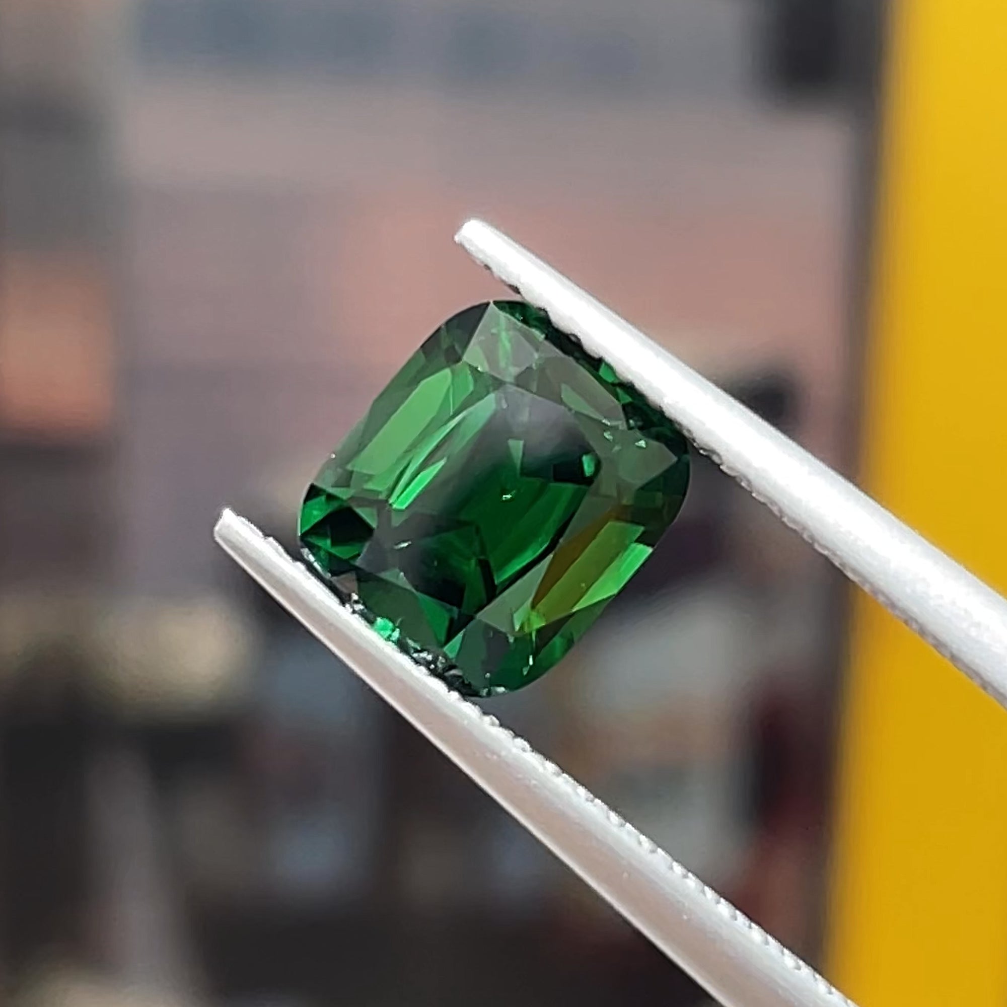1.57 ct Rich Green Chrome Tourmaline from Tanzania, precision cut, face-up, view 7