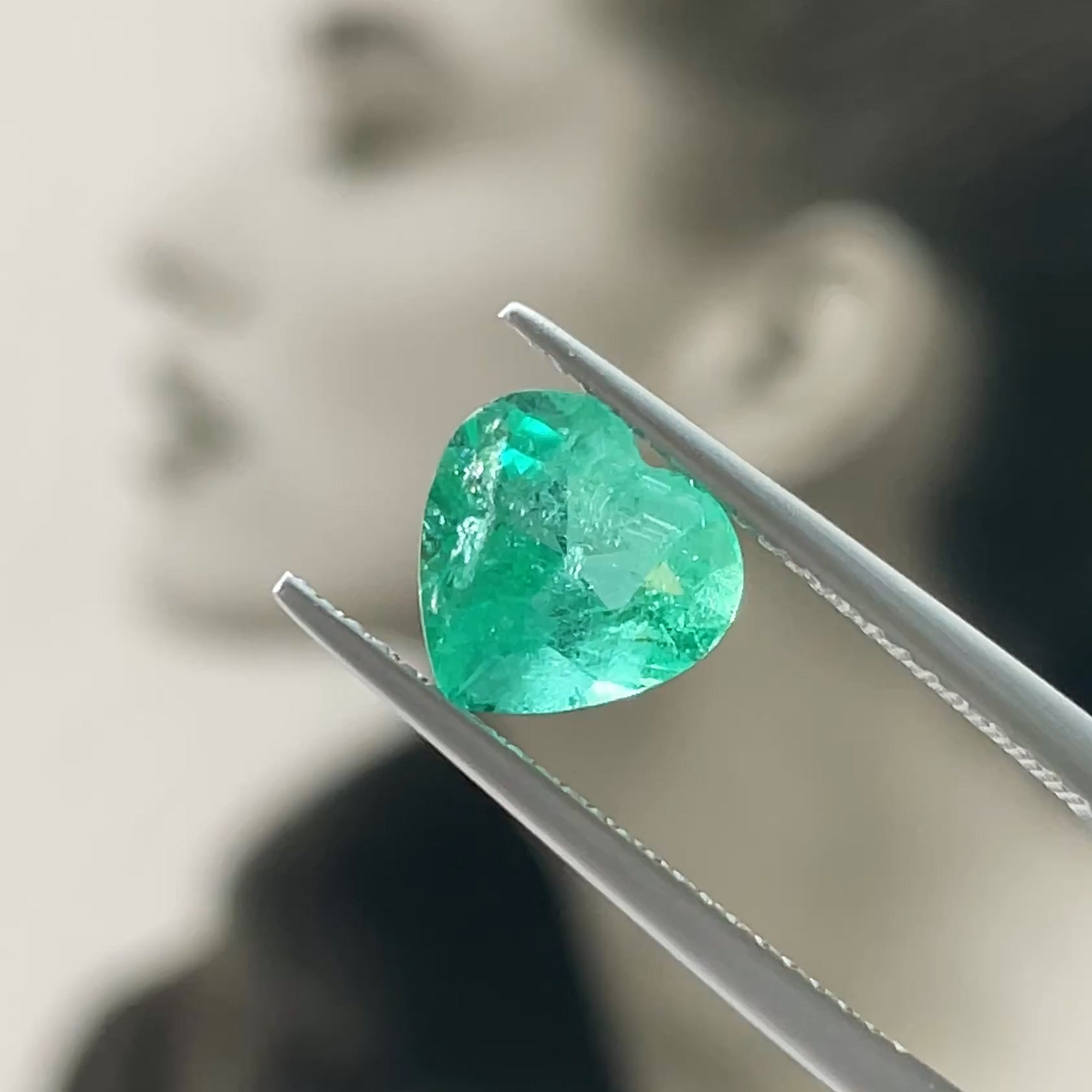 1.68 ct Frosty Mint Emerald Heart from Brazil, precision cut, face-up, view 8