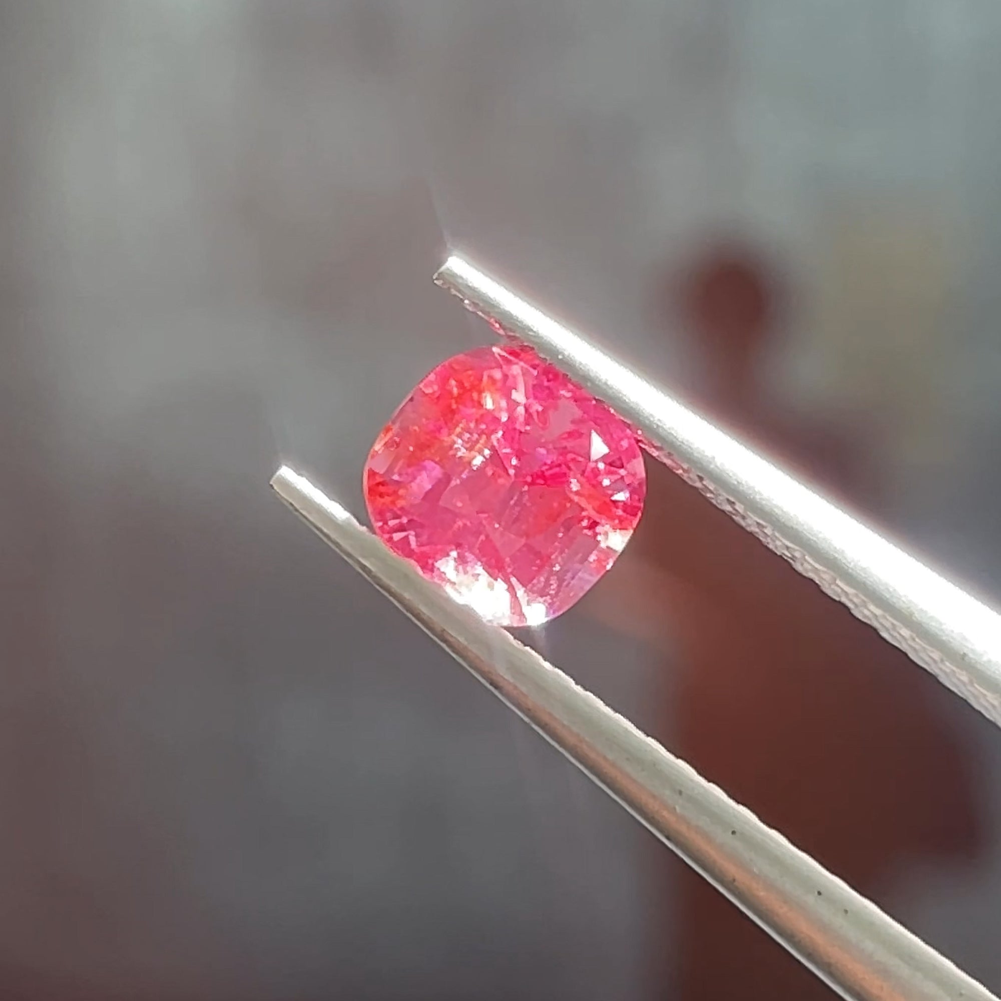 1.14 ct Orangey Pink Mahenge Spinel from Tanzania, precision cut, face-up, view 12