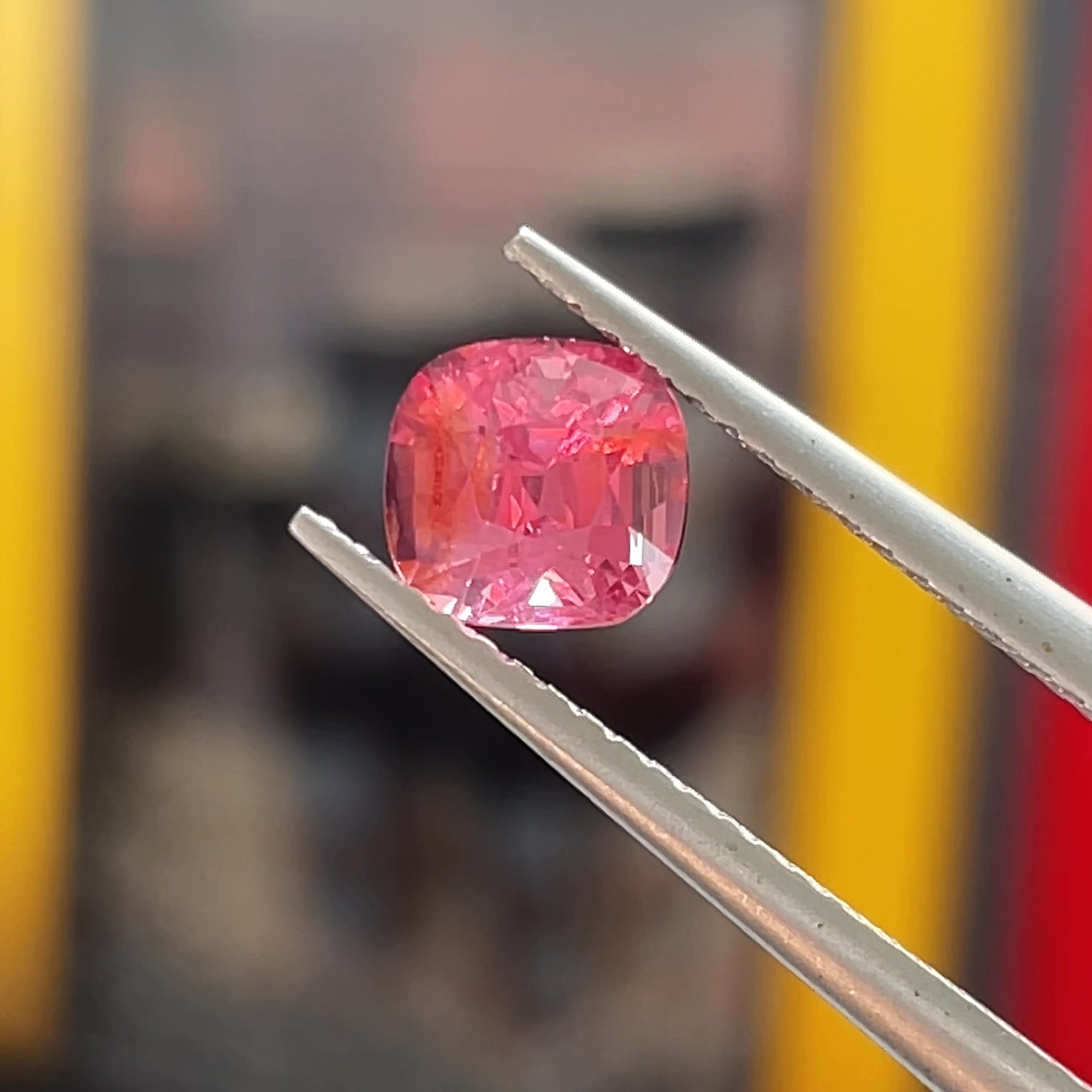 1.14 ct Orangey Pink Mahenge Spinel from Tanzania, precision cut, face-up, view 13