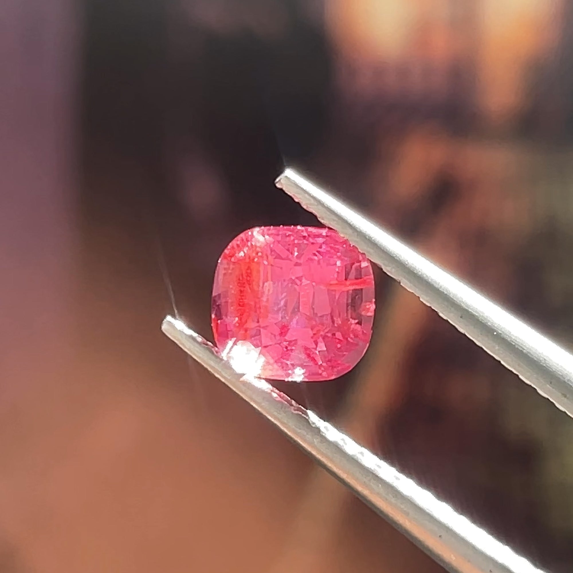 1.14 ct Orangey Pink Mahenge Spinel from Tanzania, precision cut, face-up, view 14