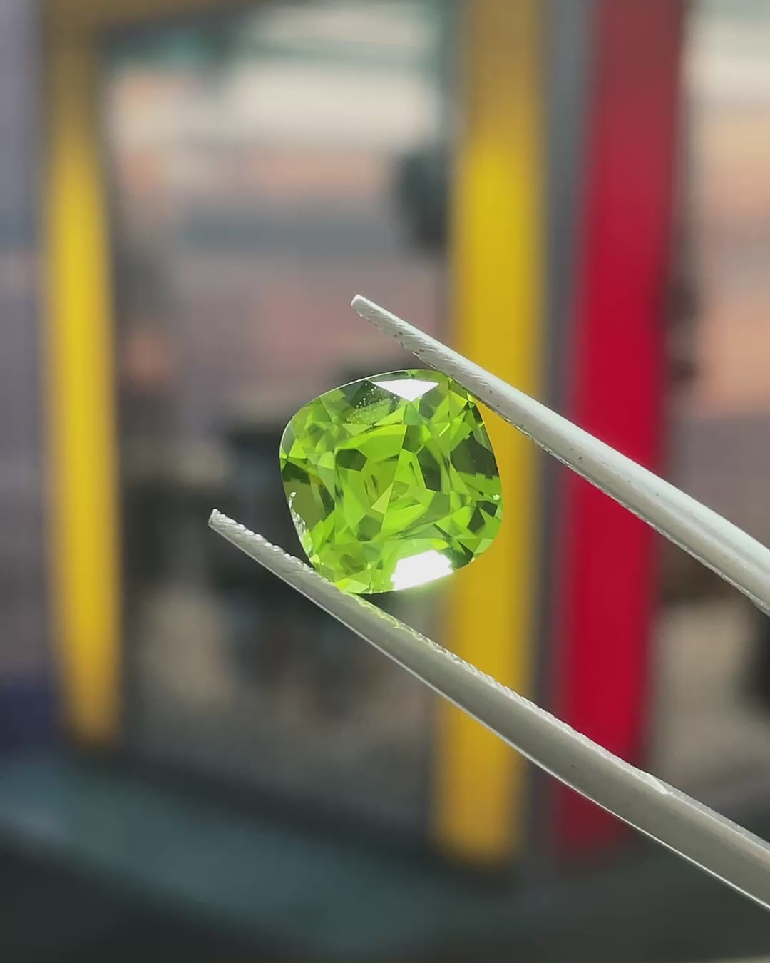 2.95 ct Apple Green Peridot from Pakistan, precision cut, face-up, view 1