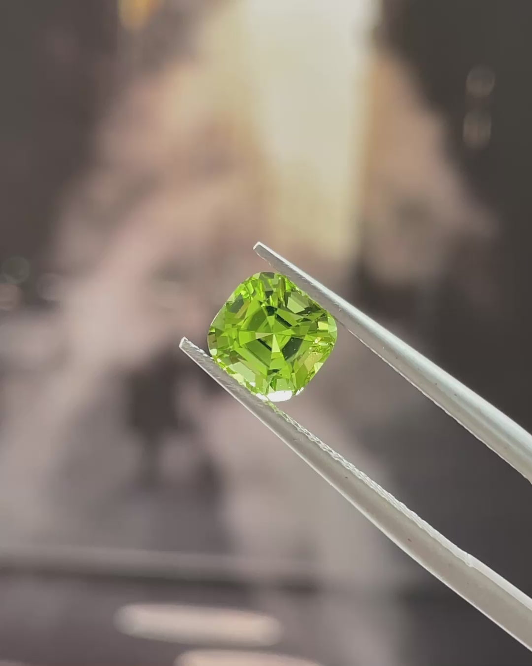 1.58 ct Apple Green Peridot from Pakistan, precision cut, face-up, view 2