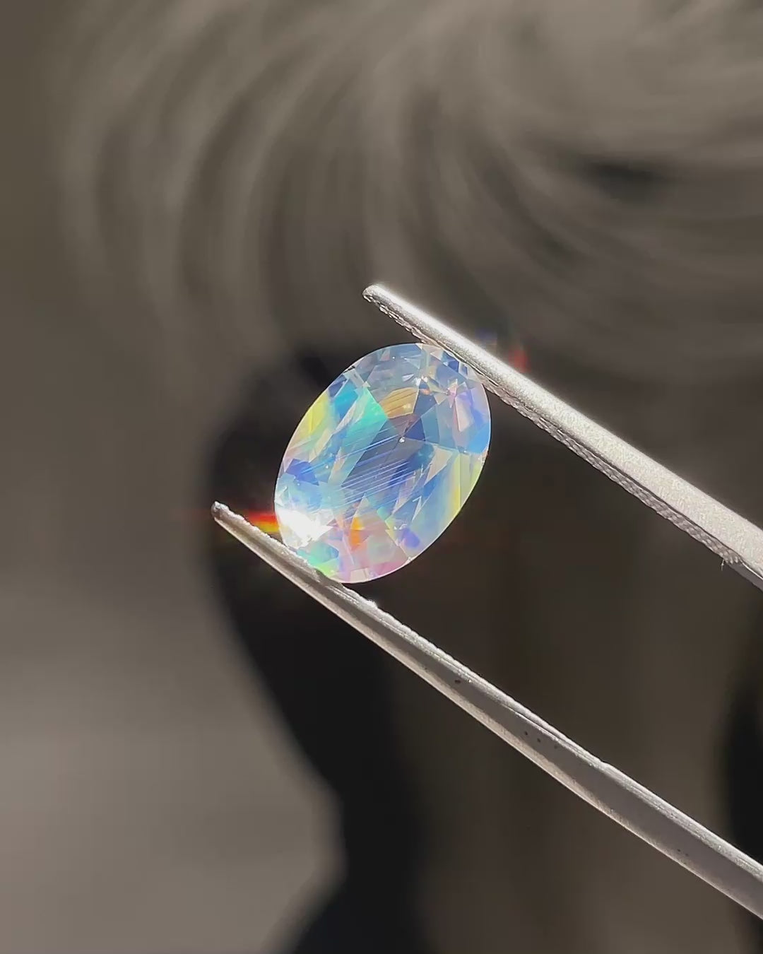 2.22 ct Rainbow Moonstone from Madagascar, precision cut, face-up, view 2