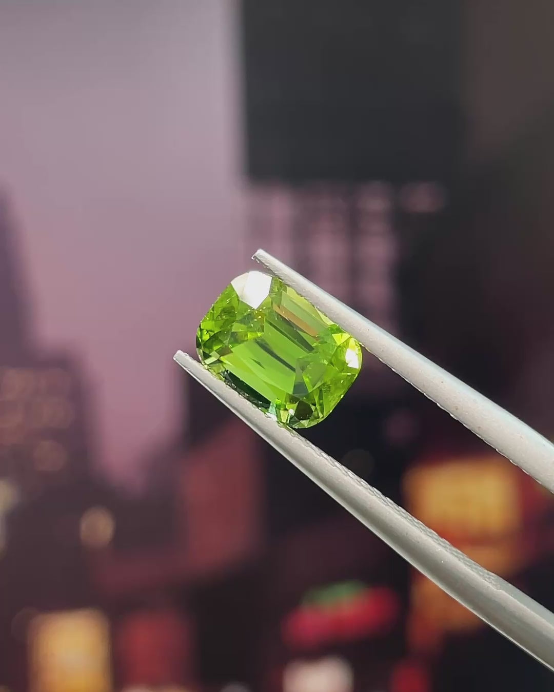 2.27 ct Apple Green Peridot from Pakistan, precision cut, face-up, view 2