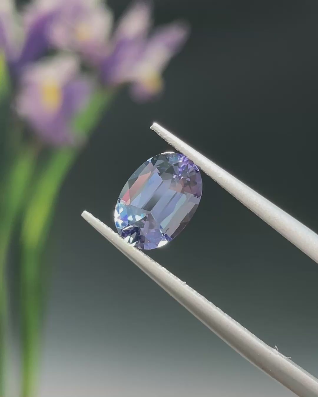 1.98 ct Unheated Peacock Tanzanite, precision cut, face-up, view 2