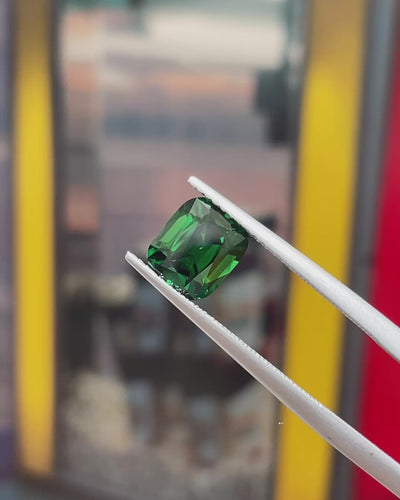 1.57 ct Rich Green Chrome Tourmaline from Tanzania, precision cut, face-up, view 3