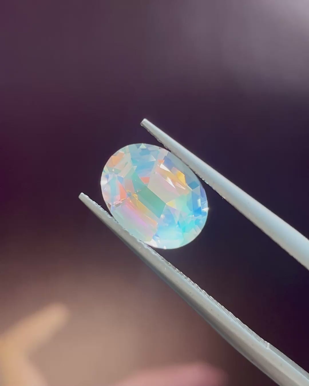 2.21 ct Rainbow Moonstone from Madagascar, precision cut, face-up, view 2