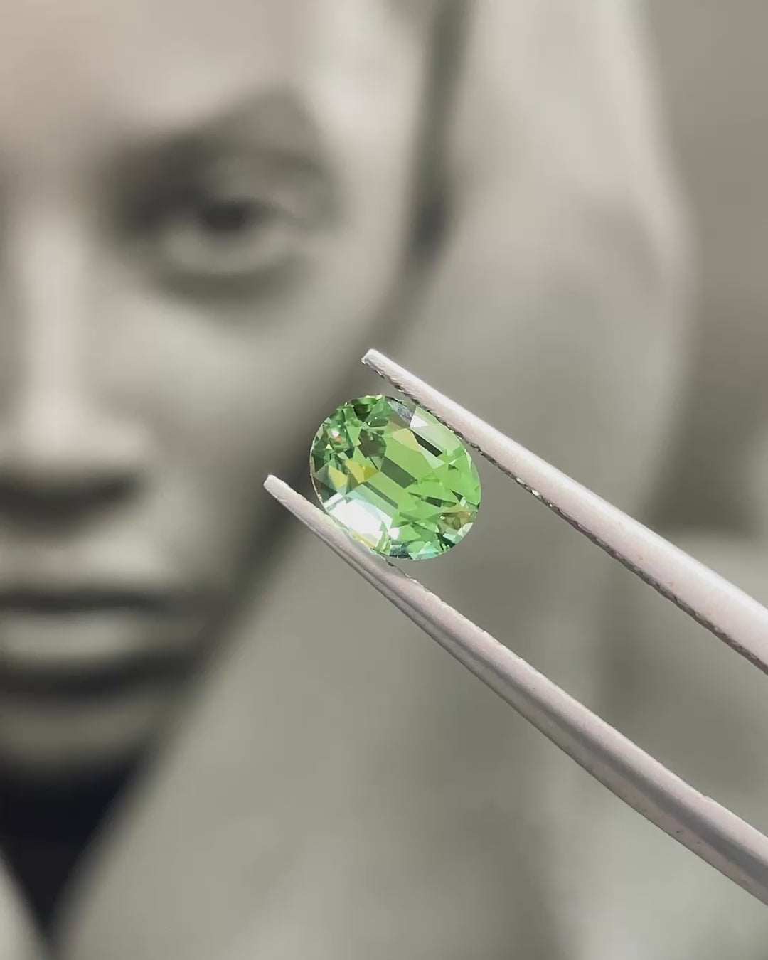 1.10 ct Apple Green Tourmaline from Congo, precision cut, face-up, view 2