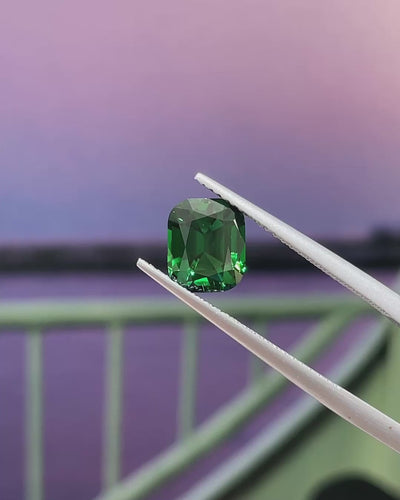 1.57 ct Rich Green Chrome Tourmaline from Tanzania, precision cut, face-up, view 1