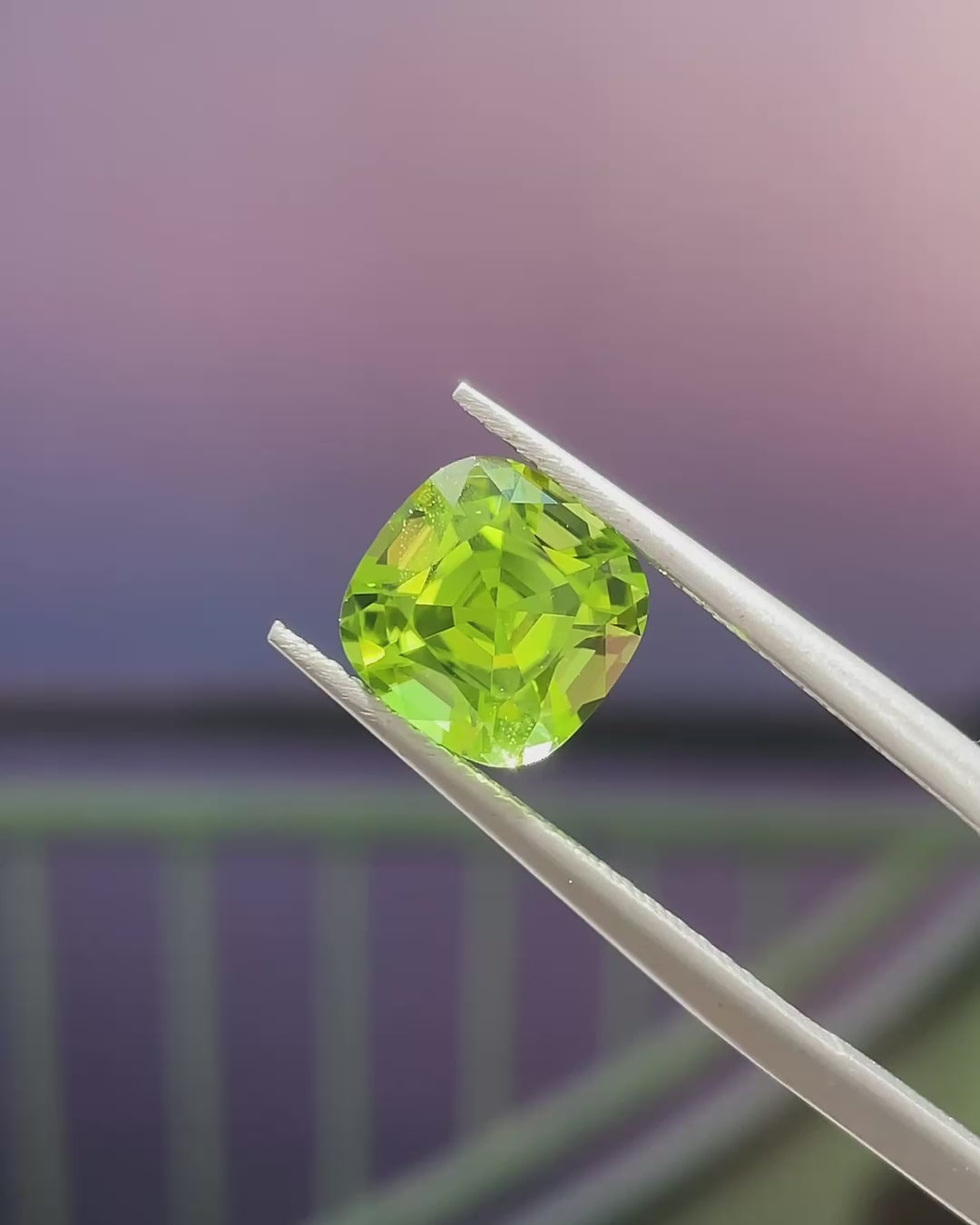 2.95 ct Apple Green Peridot from Pakistan, precision cut, face-up, view 4
