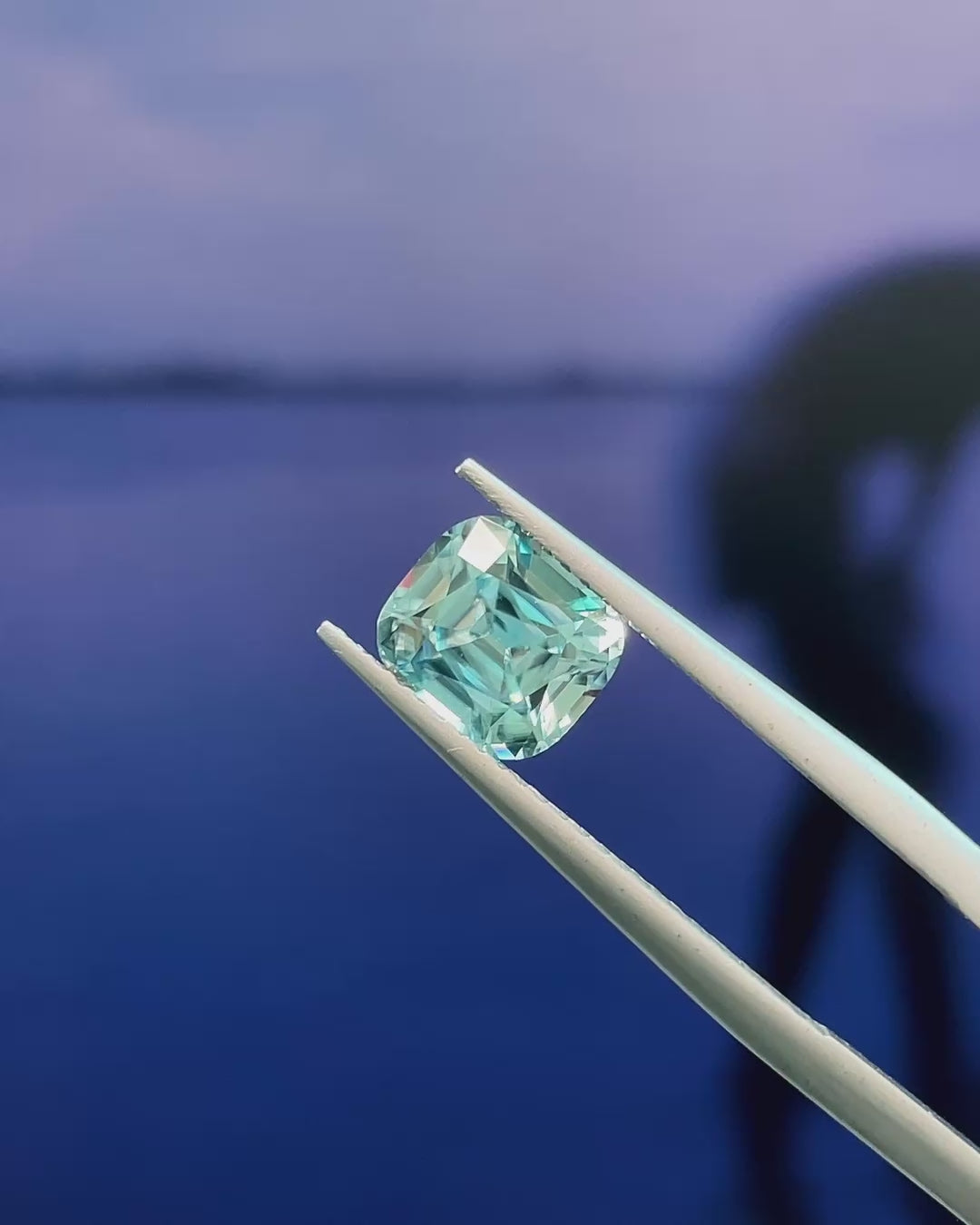 2.06 ct Icy Blue Zircon from Cambodia, precision cut, face-up, view 2