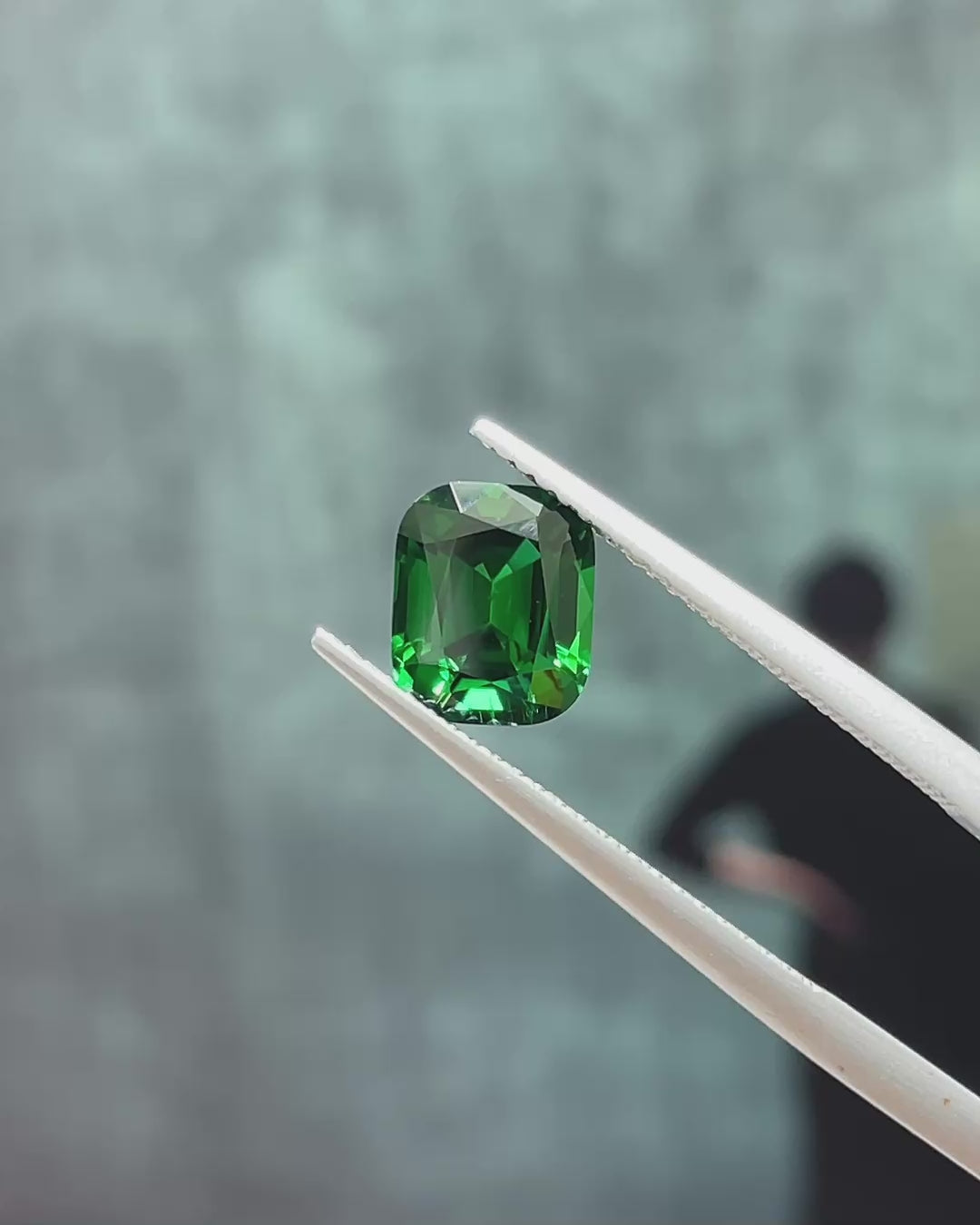 1.57 ct Rich Green Chrome Tourmaline from Tanzania, precision cut, face-up, view 6