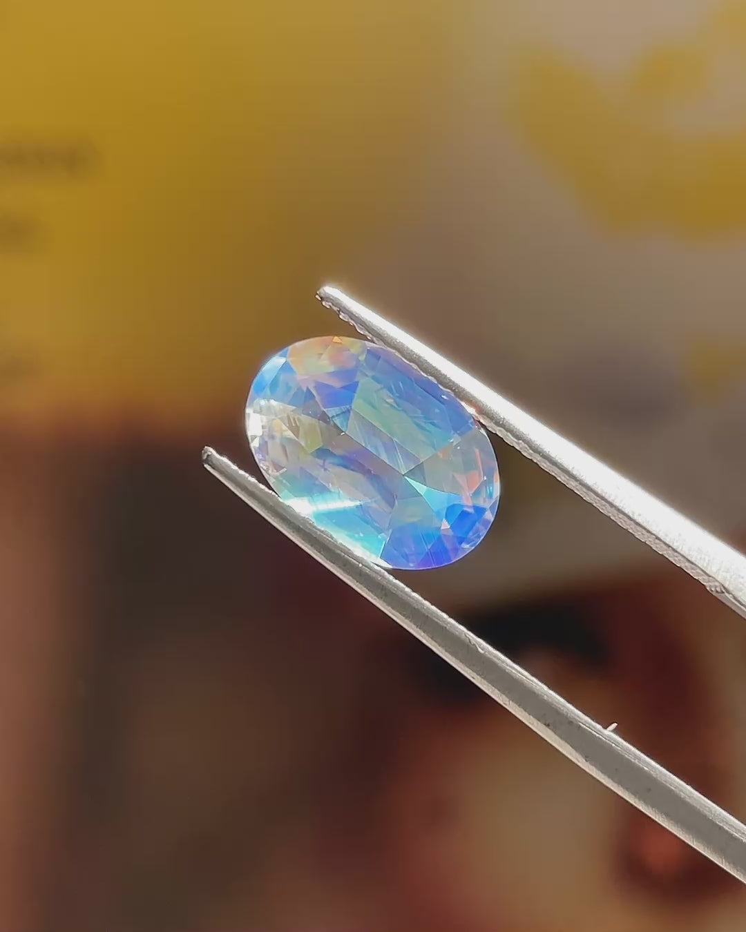 2.22 ct Rainbow Moonstone from Madagascar, precision cut, face-up, view 1