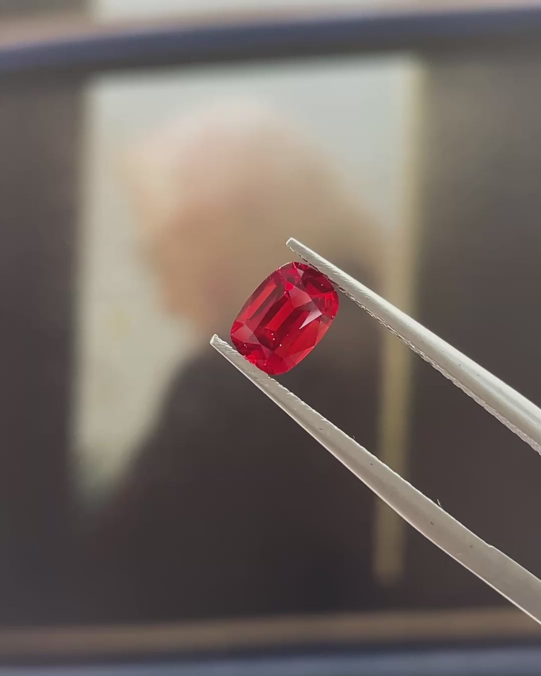 0.83 ct Red Sunstone from Congo, precision cut, face-up, view 2