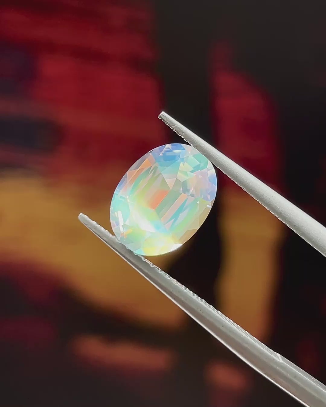 2.21 ct Rainbow Moonstone from Madagascar, precision cut, face-up, view 3