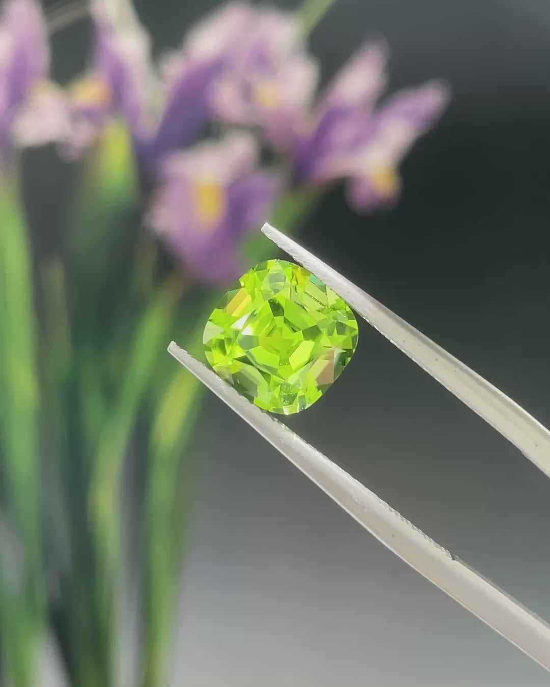 2.95 ct Apple Green Peridot from Pakistan, precision cut, face-up, view 8
