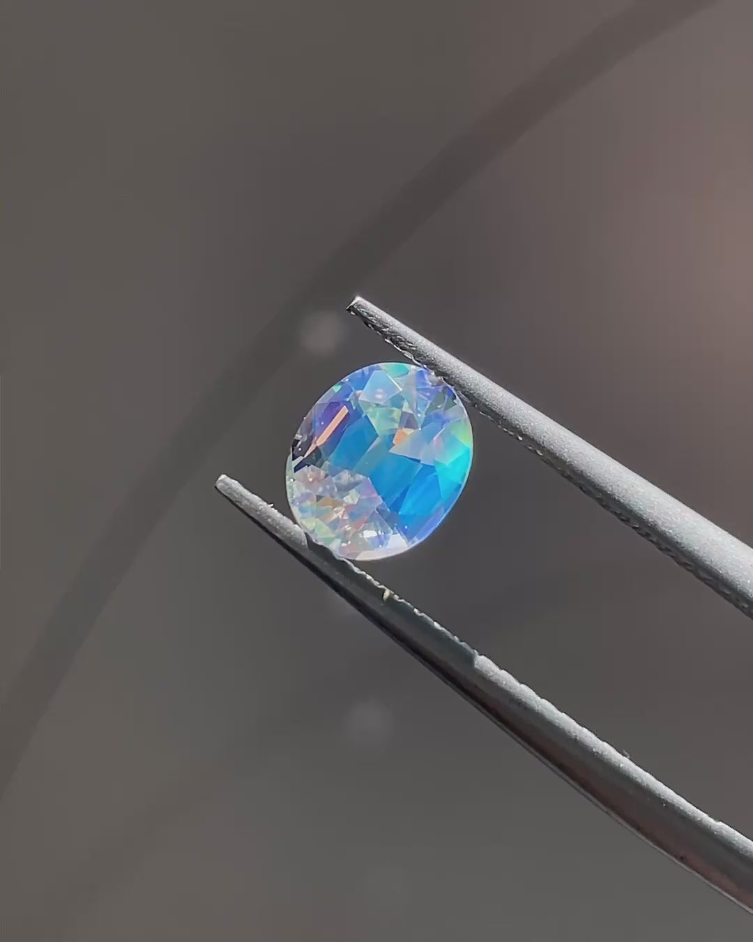 1.16 ct Rainbow Moonstone from Madagascar, precision cut, face-up, view 1